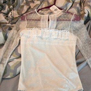 NWT White shear and lace bodysuit